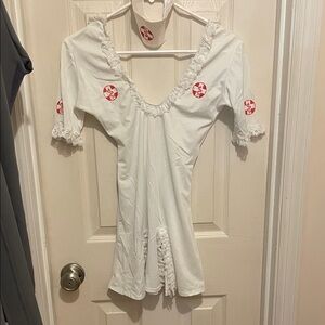 White Mini Dress with Lace Trim